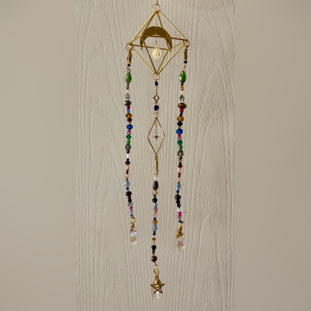 Handmade 90s Celestial Style Beaded Wire Sun Catcher Wind Chime